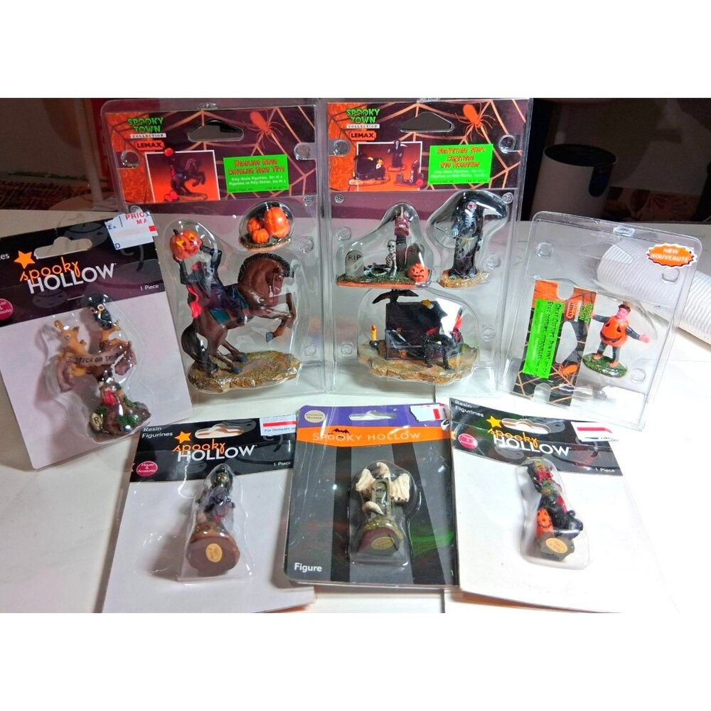 Spooky Hollow & Lemax Halloween Figurines Bundle: Resin Ghost Witch Tree Vampire